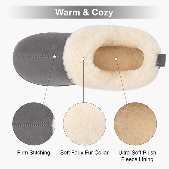 Women's Warm Winter Gray Velvet Fuzzy Collar House Slippers Bootie Shoes - Picture 4 of 6